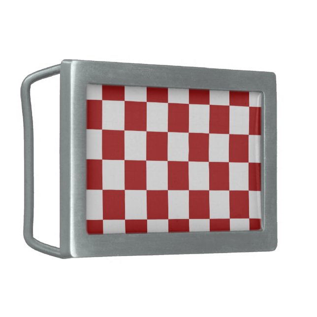 Checkered Red and White Belt Buckle (Front Left)