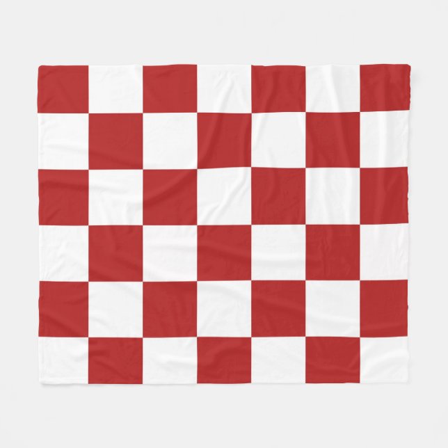 Checkered Red and White Fleece Blanket (Front (Horizontal))