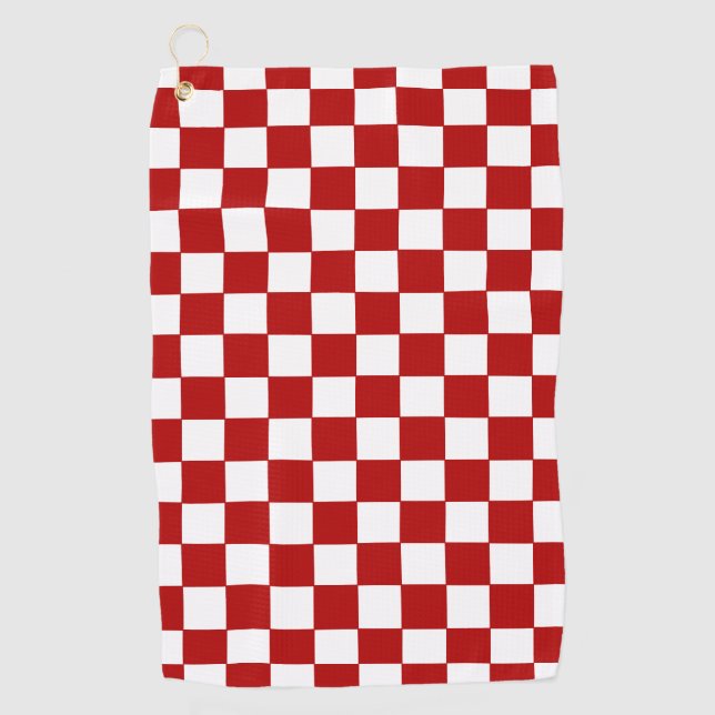 Checkered Red and White  Golf Towel (Front)