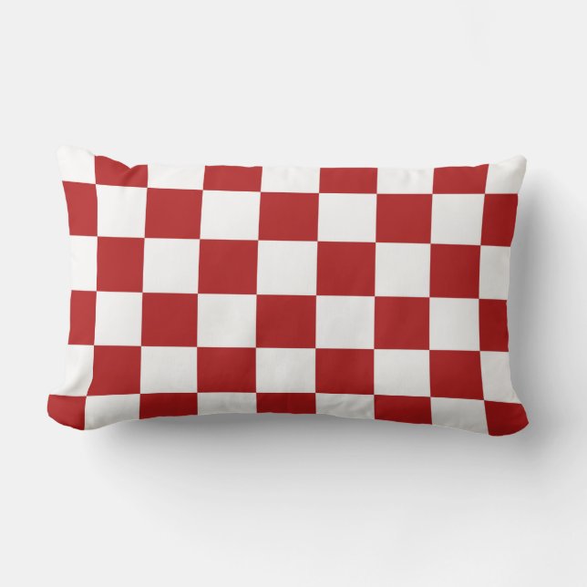 Checkered Red and White Lumbar Pillow (Front)