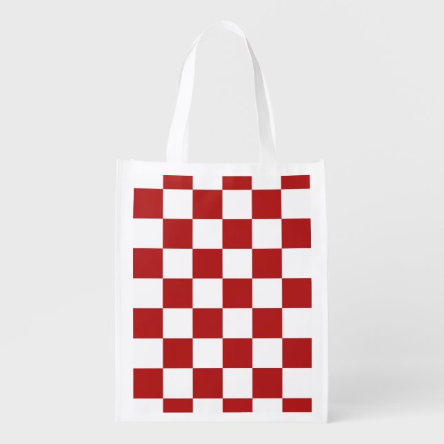 Checkered Red and White Reusable Grocery Bag (Front)