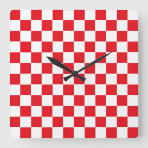 Checkered Red and White Square Wall Clock