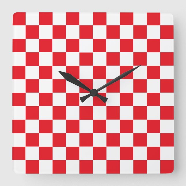 Checkered Red and White Square Wall Clock (Front)