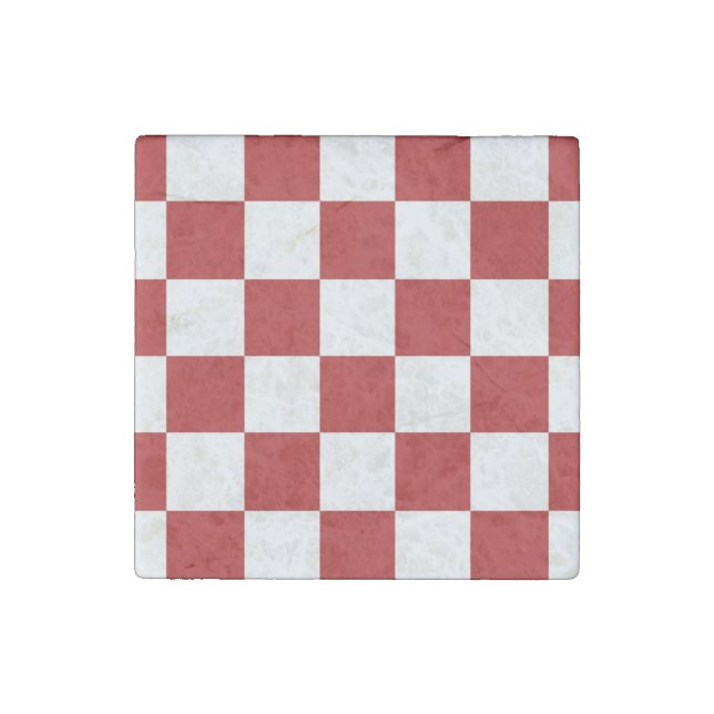 Checkered Red and White Stone Magnet (Front)