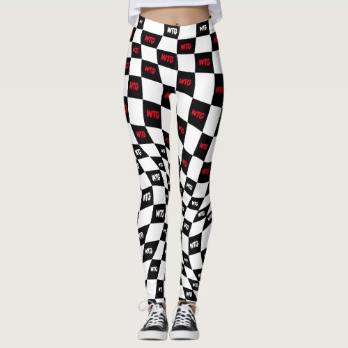 checkered red black and white race track checks leggings