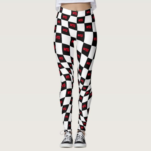 checkered red black and white race track retro leggings