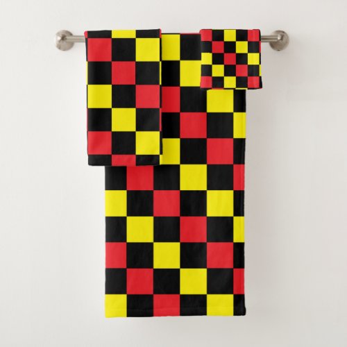 Checkered Red Black and Yellow Bath Towel Set