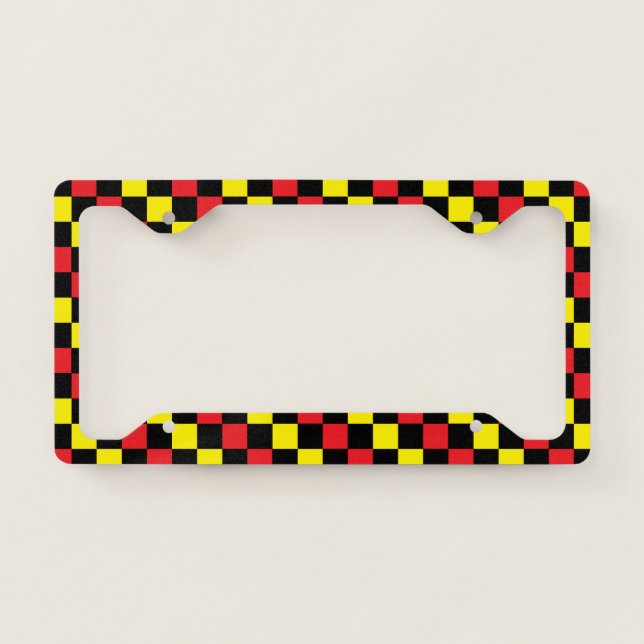 Checkered Red, Black and Yellow License Plate Frame (Front)