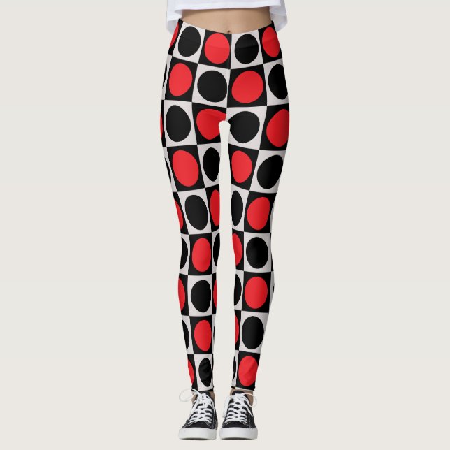 Checkered Red Black Circles Pattern Design  Leggings (Front)