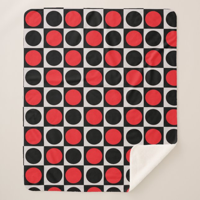 Checkered Red Black Circles Pattern Design  Sherpa Blanket (Front)
