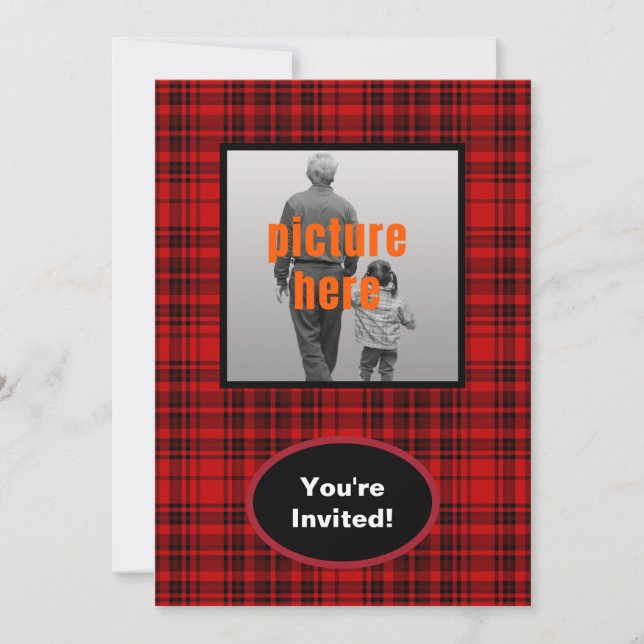Checkered Red Black Plaid Birthday Party Event Invitation (Front)