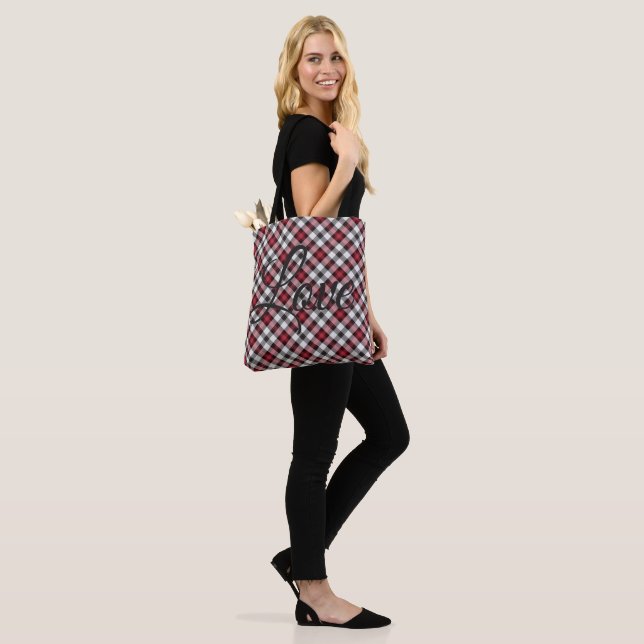 Checkered Red/Black Tote "Love" Bag (On Model)