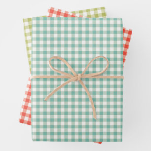Checkered Red Checkered Blue Checkered Green Wrapping Paper Sheets