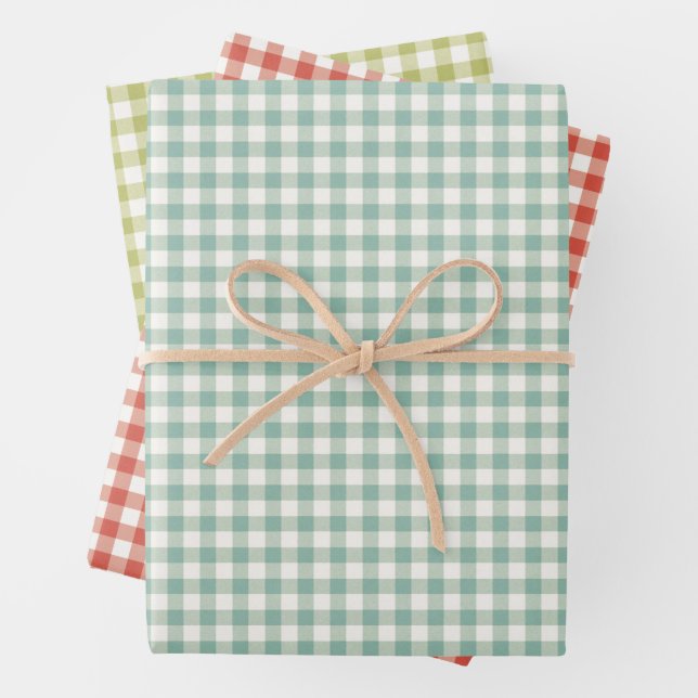 Checkered Red Checkered Blue Checkered Green  Wrapping Paper Sheets (In situ)