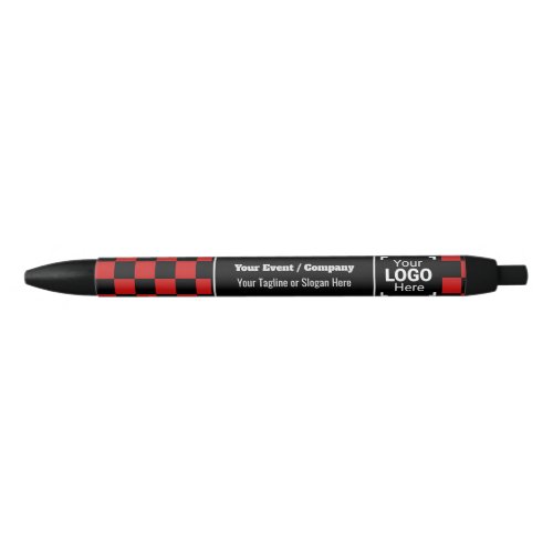 Checkered Red Company Logo Fun Conference Freebie Black Ink Pen