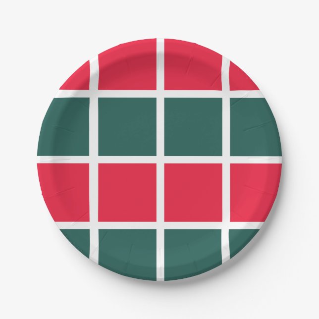 Checkered Red Green Checkered Party Paper Plates (Front)