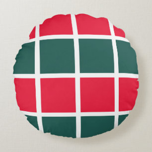 Checkered Red Green Checkered Round Pillow