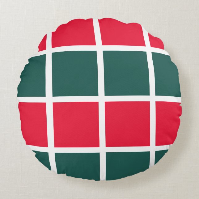 Checkered Red Green Checkered  Round Pillow (Front)