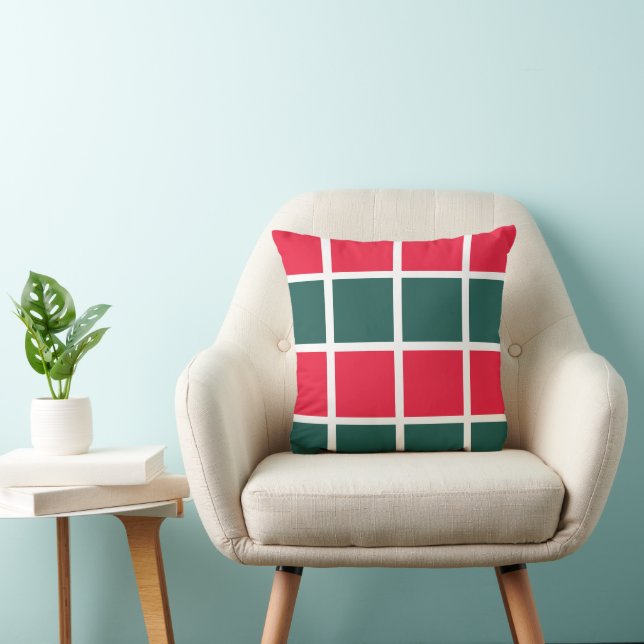 Checkered Red Green Checkered  Throw Pillow (Chair)