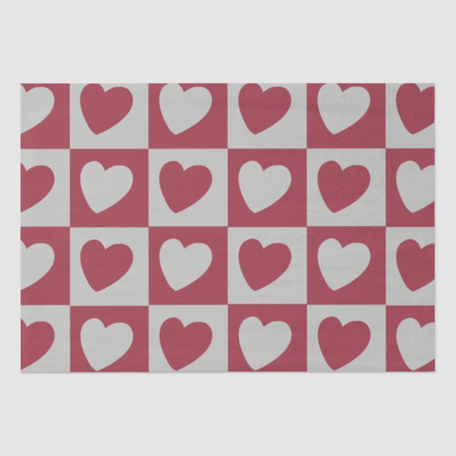 Checkered Red Grey Love Hearts Checkered Tissue Paper (Front)