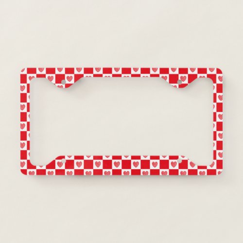 Checkered Red Hearts License Plate Frame