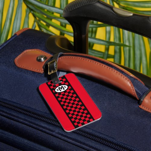 Checkered Red Monogram Luggage Tag
