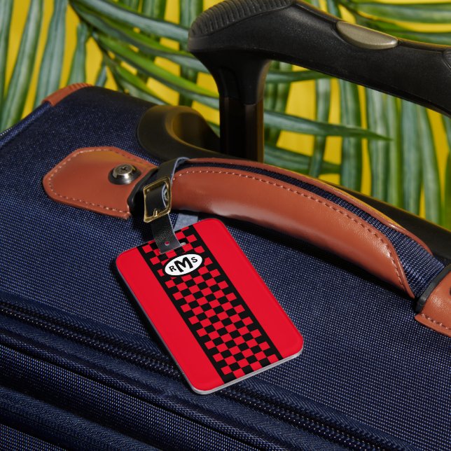 Checkered Red Monogram Luggage Tag (Front Insitu 1)