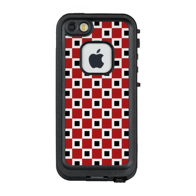 Checkered Red, White and Black Squares LifeProof iPhone Case (Back)