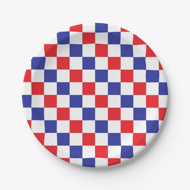 Checkered Red, White and Blue Paper Plates (Front)
