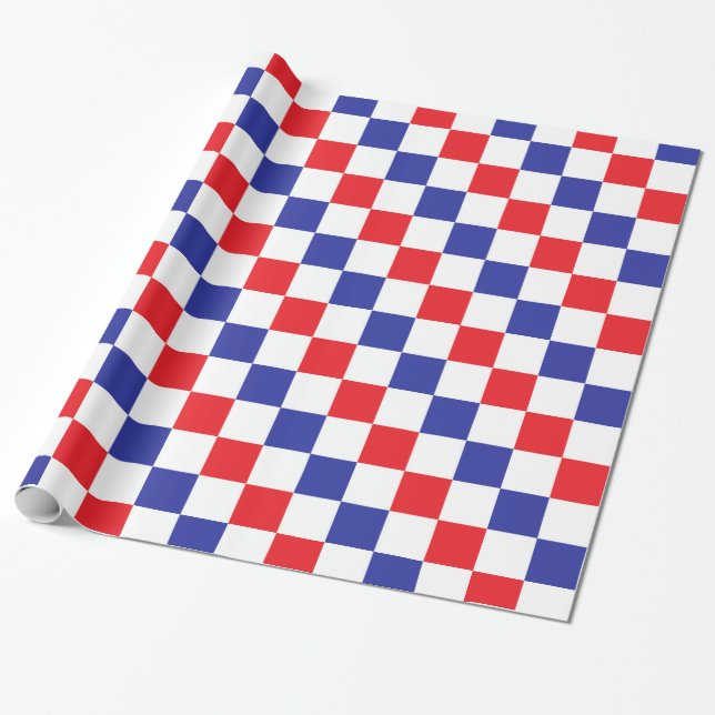 Checkered Red, White and Blue Wrapping Paper (Unrolled)