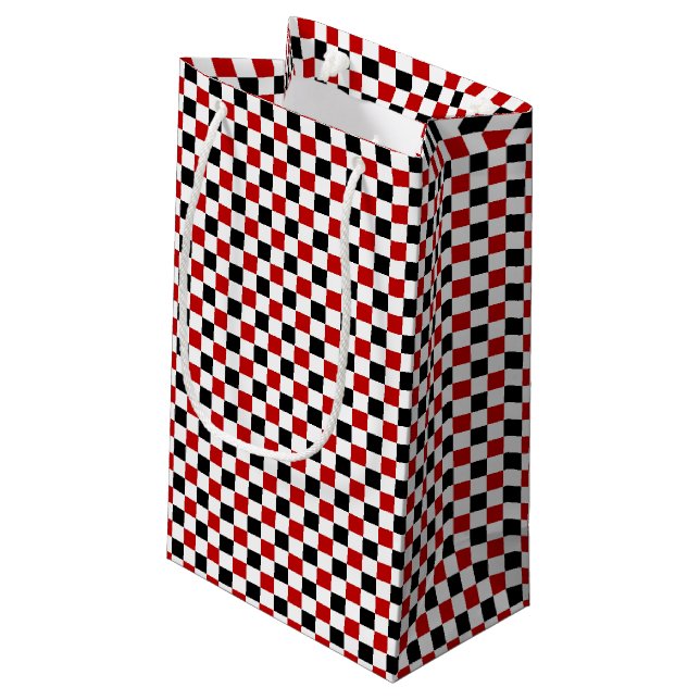 Checkered Red-White-Black-Gift Bag, small Gift Bag (Back Angled)