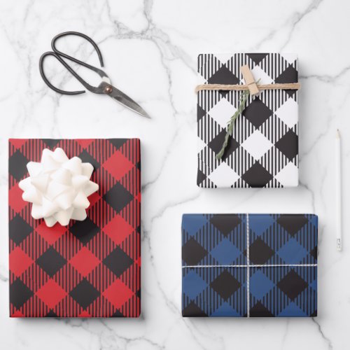 Checkered Red White Blue Buffalo Plaid Wrapping Paper Sheets