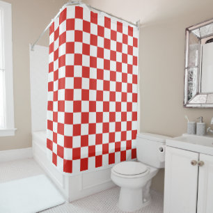 checkered red white shower curtain