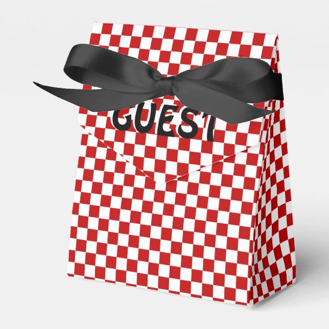 Checkered Red-white-Tent Style Favor Box (Front Side)