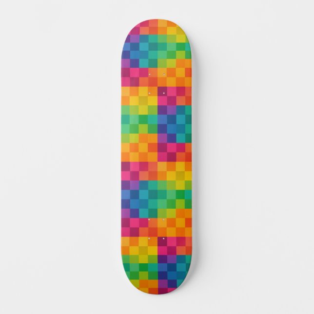 Checkered Retro Colorful Grid Pattern Skateboard (Front)
