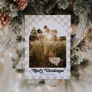Checkered Retro Family Arch Photo Holiday Card