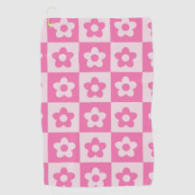 Checkered Retro Flowers Hot Pink and White