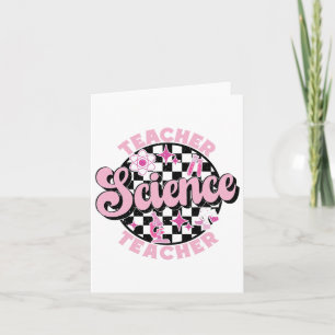 Checkered Retro Pink Back To School Science Teache Card