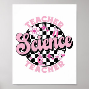 Checkered Retro Pink Back To School Science Teache Poster