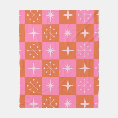 Checkered Retro stars pattern pink orange    Fleece Blanket