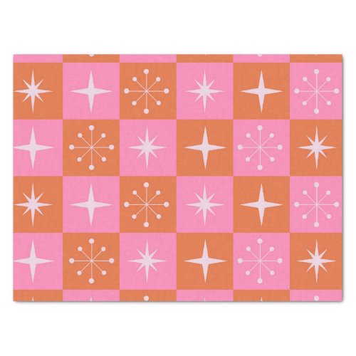 Checkered Retro stars pattern pink orange    Tissue Paper