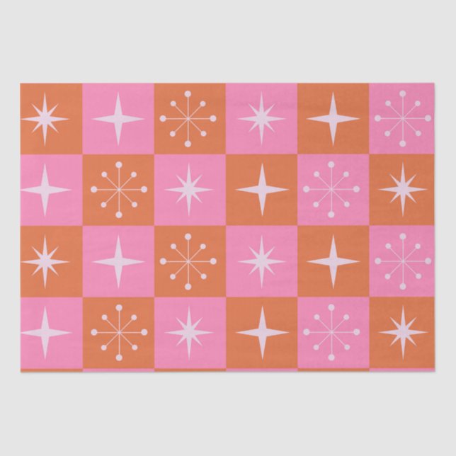 Checkered Retro stars pattern pink orange    Tissue Paper (Front)