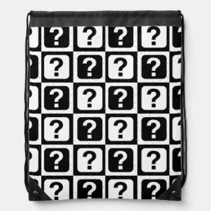 Checkered Riddle Question Mark Pattern Design Drawstring Bag