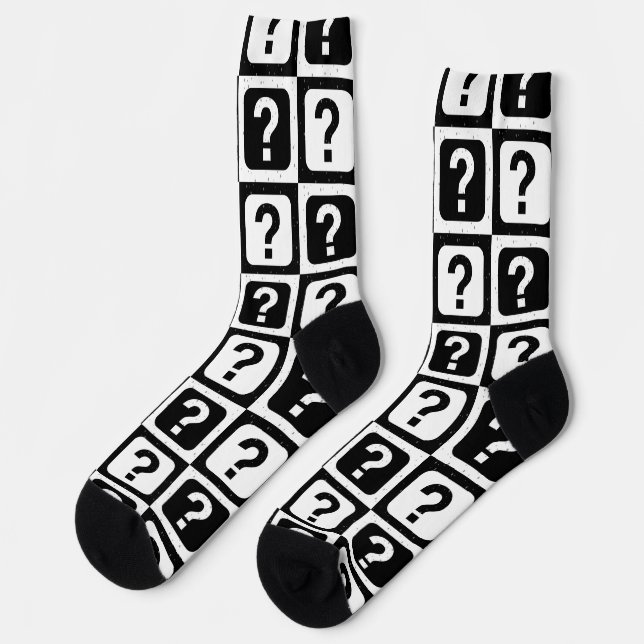 Checkered Riddle Question Mark Pattern Design  Socks (Left)