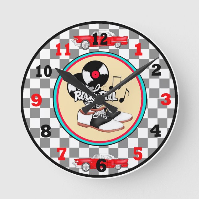 Checkered Rock n Roll Round Clock (Front)