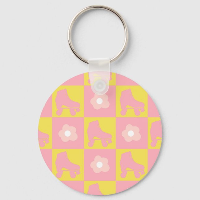 Checkered Roller Skates Quad Derby Skater Gift Ke Keychain (Front)