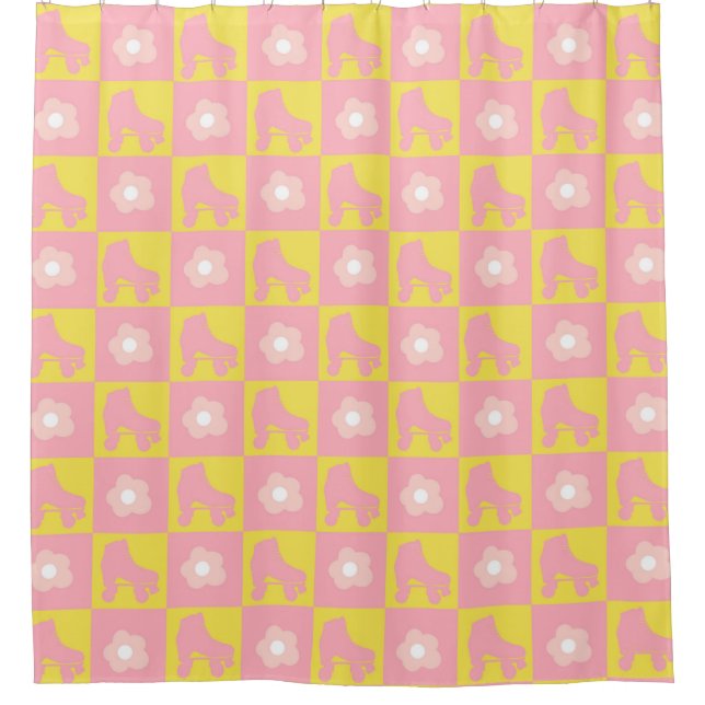 Checkered Roller Skates Quad Derby Skater Gift  Shower Curtain (Front)