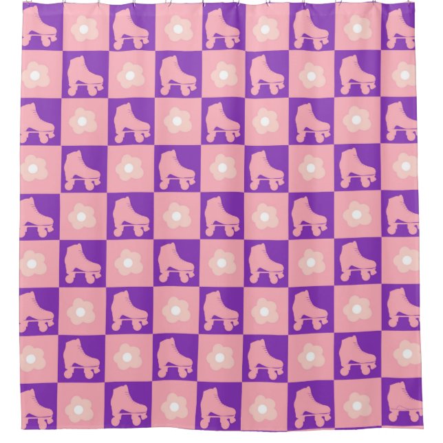 Checkered Roller Skates Quad Derby Skater Gift   Shower Curtain (Front)