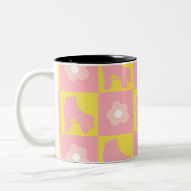 Checkered Roller Skates Quad Derby Skater Gift   Two-Tone Coffee Mug (Left)