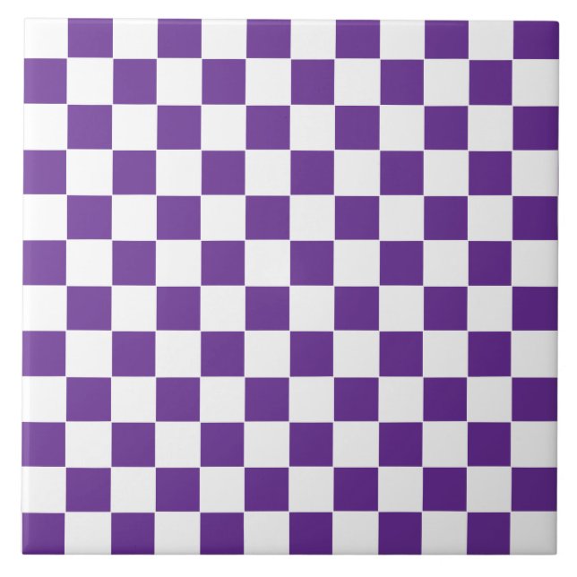 Checkered Royal Purple  and White Ceramic Tile (Front)